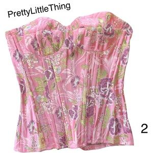Pretty Little Think Pink Satin-y Floral Bustier Top size 2 - Y2K 🖤